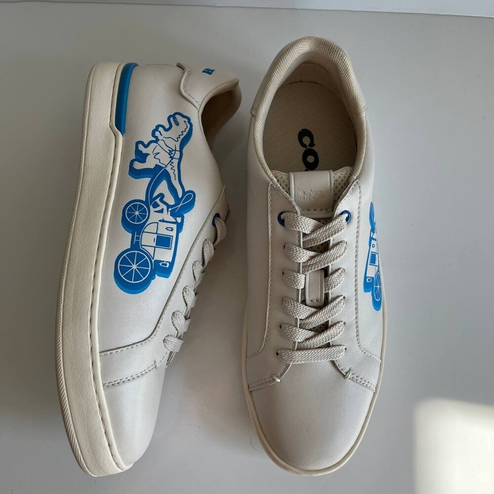 Coach Low-Top Sneakers – White/Blue Graphic – Size US 7.5D (EU 40.5)